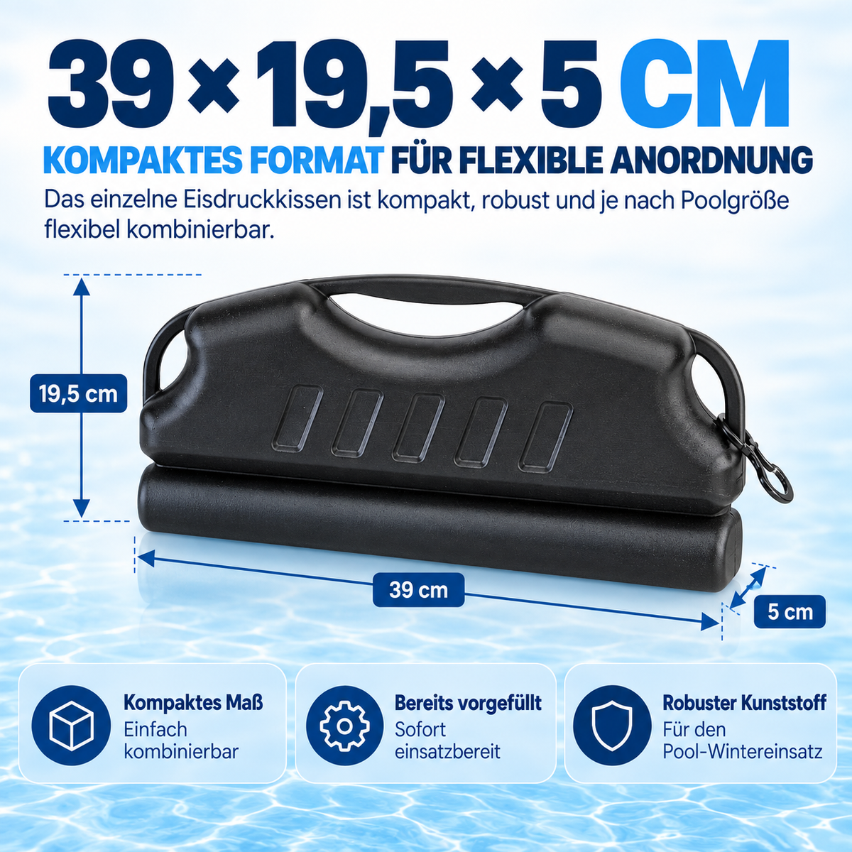 Poolomio Eisdruckkissen Pool – sandgefüllt mit Verbindungshaken
