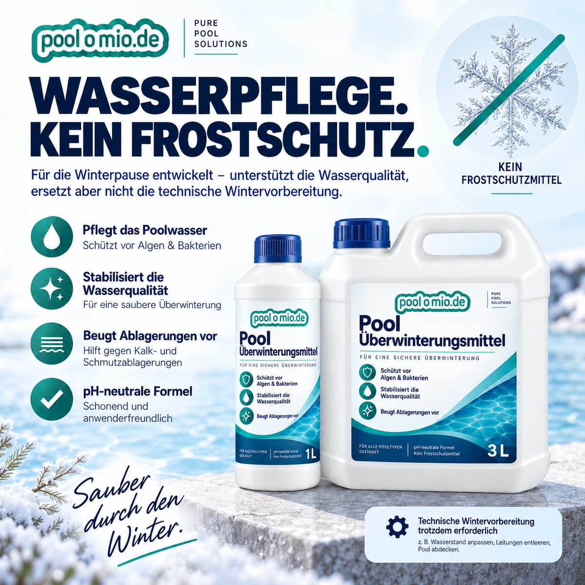Poolomio Pool Überwinterungsmittel – Wasserpflege für den Winter